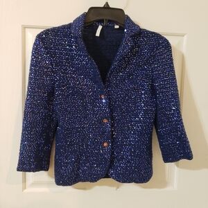 Blue Sequined Fitted Jacket Size 2